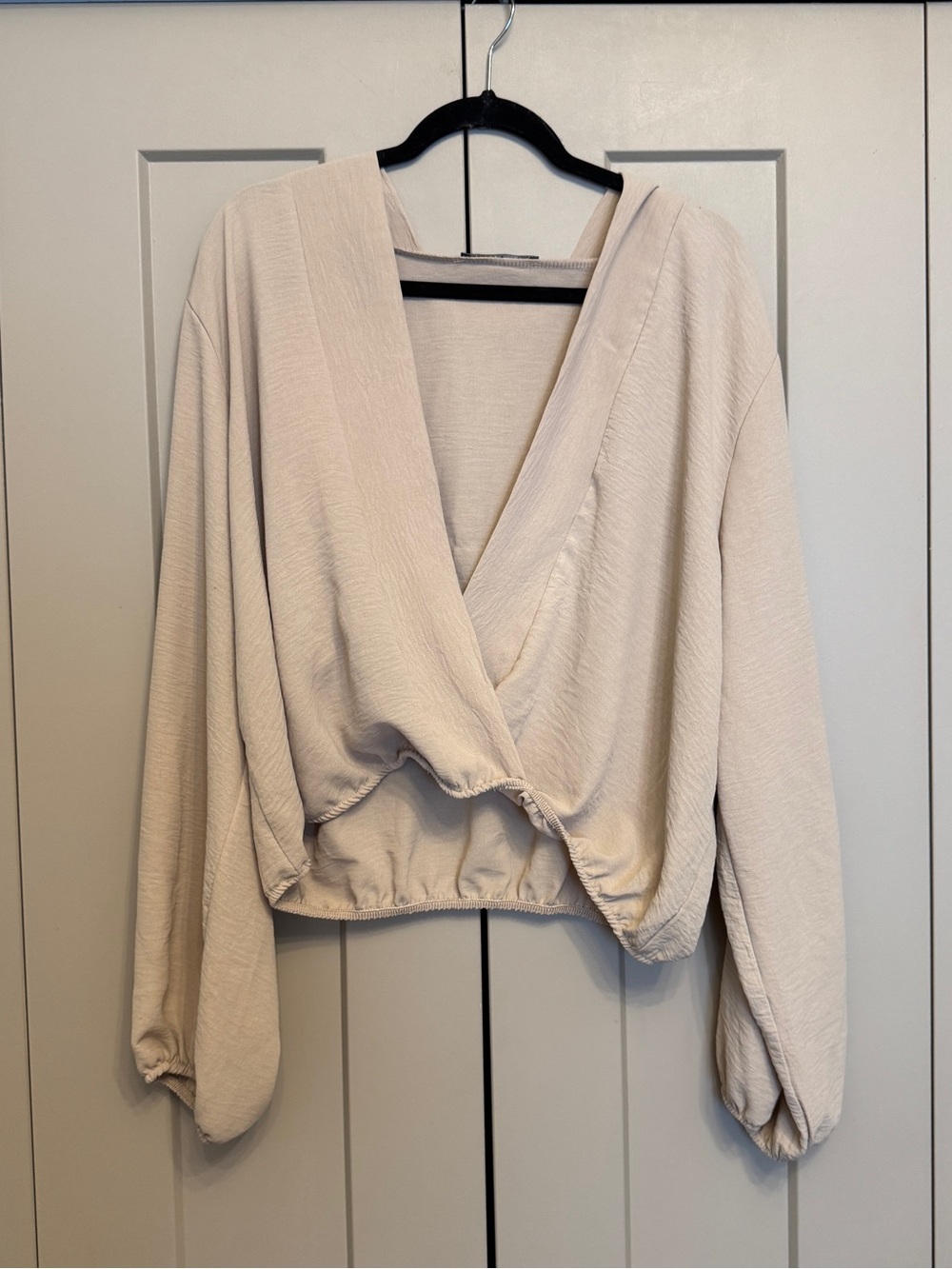 Boohoo Beige Wrap Front Long Sleeve Blouse | Size US 16